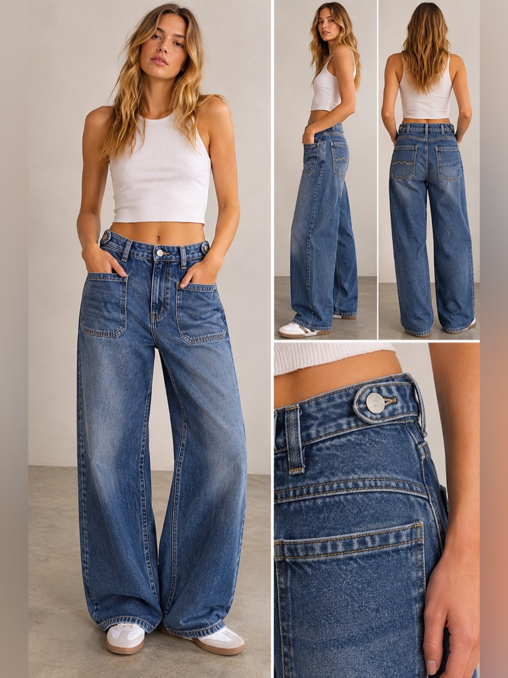 Free People We The Free Wide Leg Jeans Size 29 Button Tab Waist